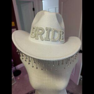 Bride White Cowboy Hat with bling fringe